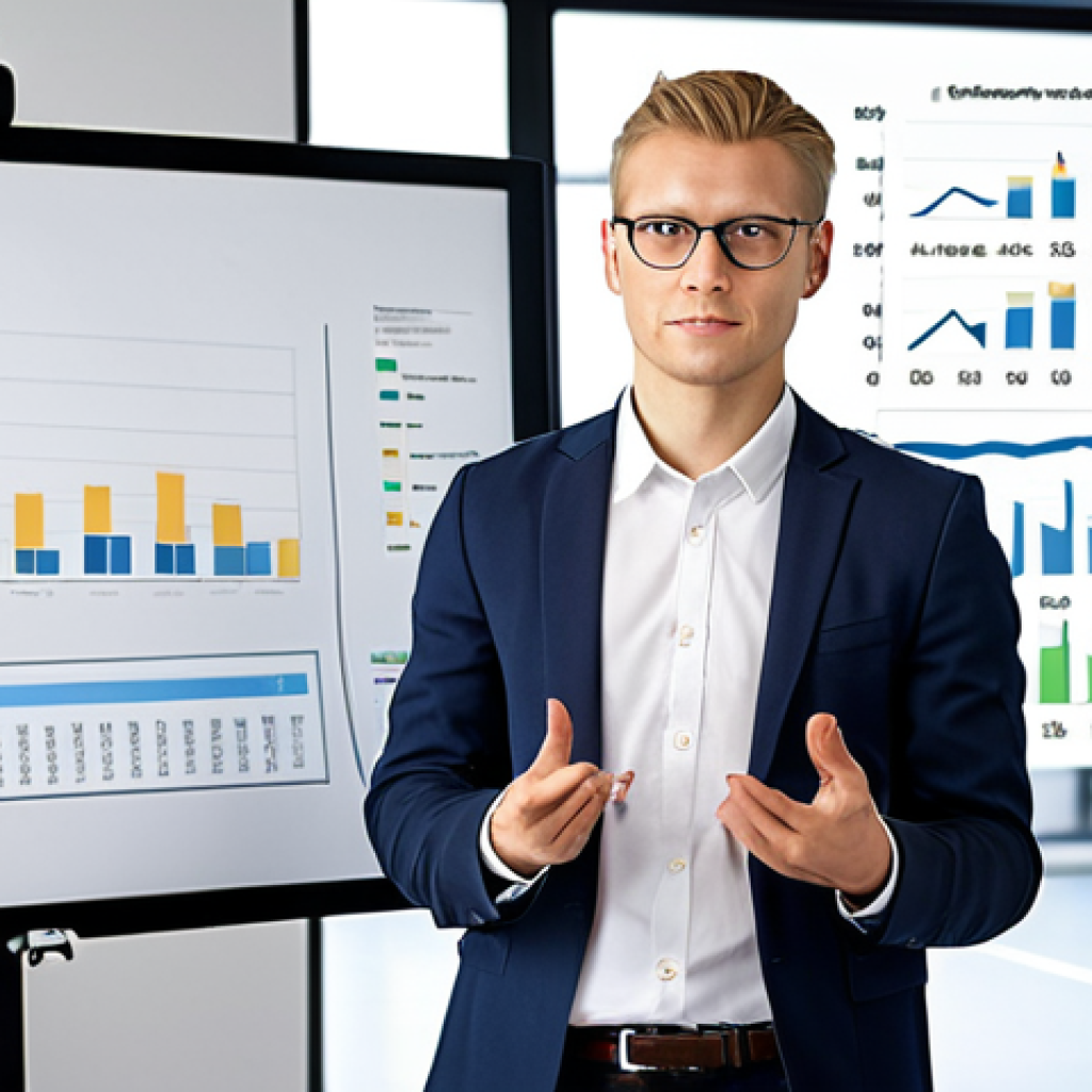 **

A young professional confidently presenting data insights in a modern, bright office setting. The backdrop includes a whiteboard with charts and graphs related to data analytics. Focus on conveying competence and the value of data analysis skills in a Swedish corporate environment. The individual is dressed in smart casual attire.

**