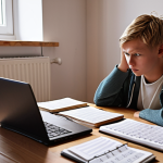 **

Prompt: "A student surrounded by textbooks and notes, looking overwhelmed but determined. The scene includes a calendar app on a laptop displaying a structured study schedule. Emphasize the importance of planning and prioritizing. The setting is a cozy, Scandinavian-style student room."

**